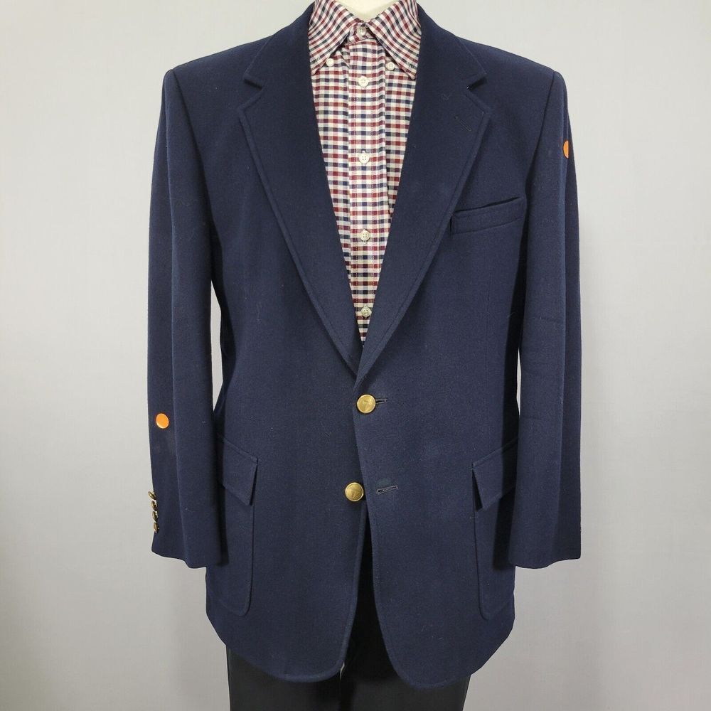 Evan Picone Men's Tweed Sport Coat Blazer Two Button Navy Blue Wool Size 46L